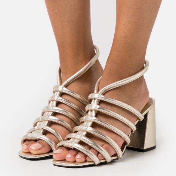 Free People Colette Cinched Block Heel in Metallic Gold Size 36.5 - Picture 2 of 13